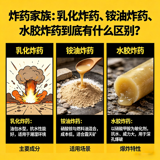 江达炸药家族：乳化炸药、铵油炸药、水胶炸药到底有什么区别？